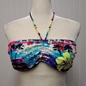 OP Bikini Top Juniors L (11-13) Tropical Hawaiian Scene Bandeau Swim Bathing Y2K